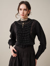 Stella 06 | Ruffled High-Neck Linen Blouse