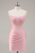 pink-strapless-bodycon-corset-short-homecoming-dress-with-lace