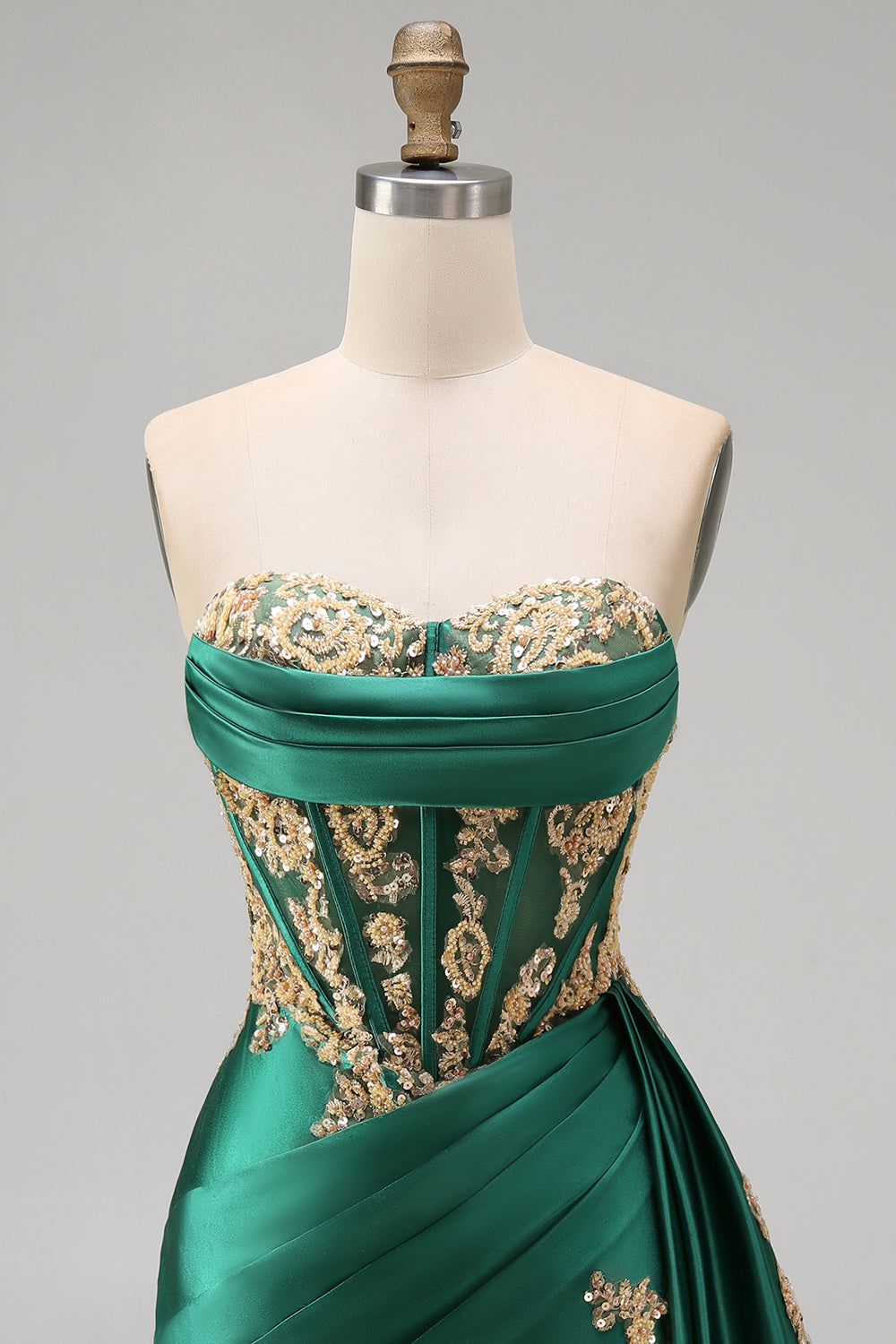strapless-corset-ruched-short-sparkly-dark-green-appliqued-homecoming-dress-with-ruffles