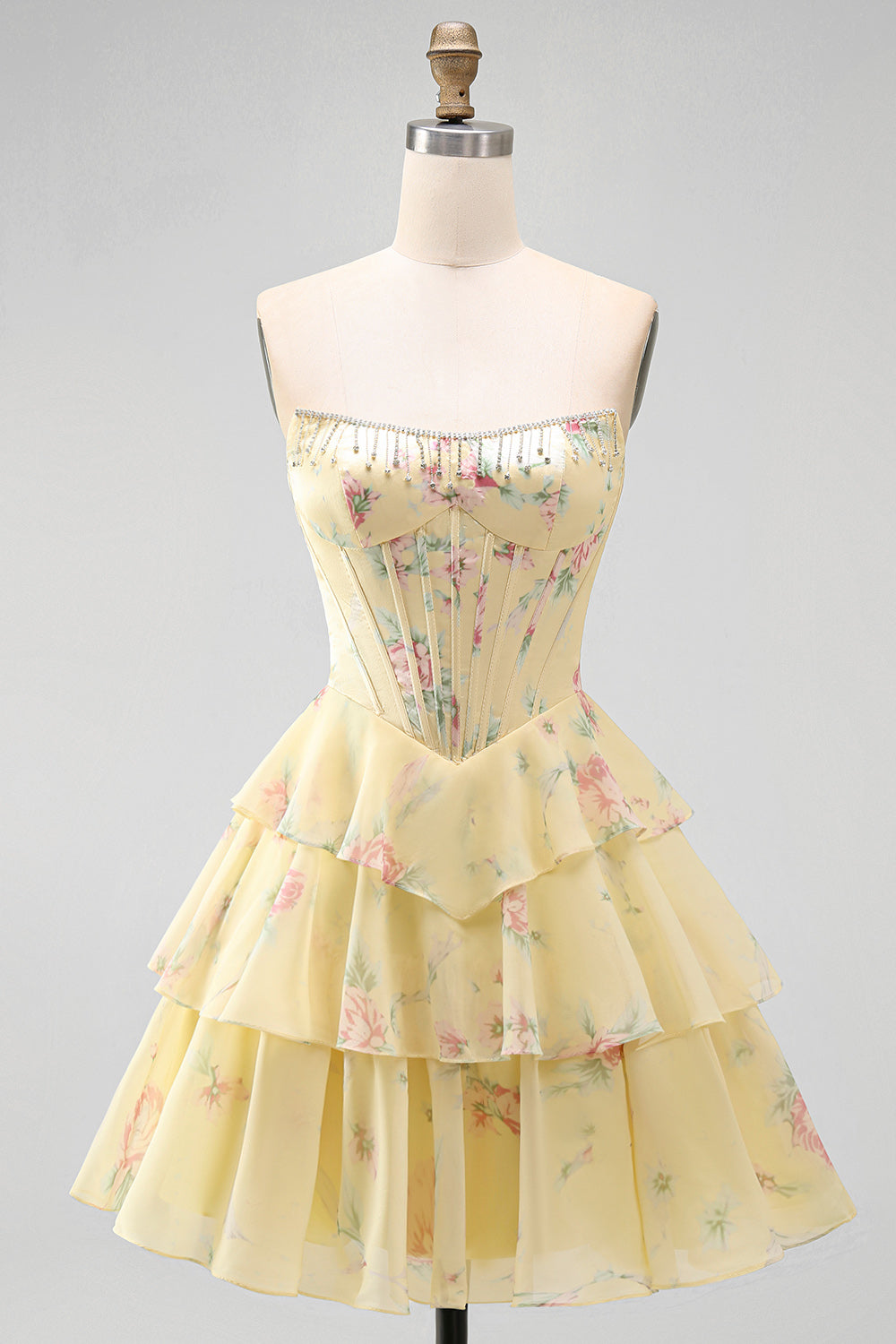 yellow-a-line-floral-corset-short-fringed-strapless-homecoming-dress-with-ruffles
