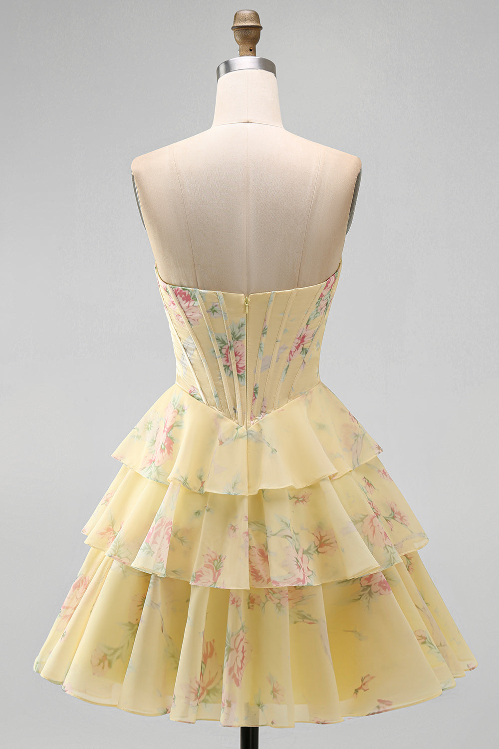 yellow-a-line-floral-corset-short-fringed-strapless-homecoming-dress-with-ruffles