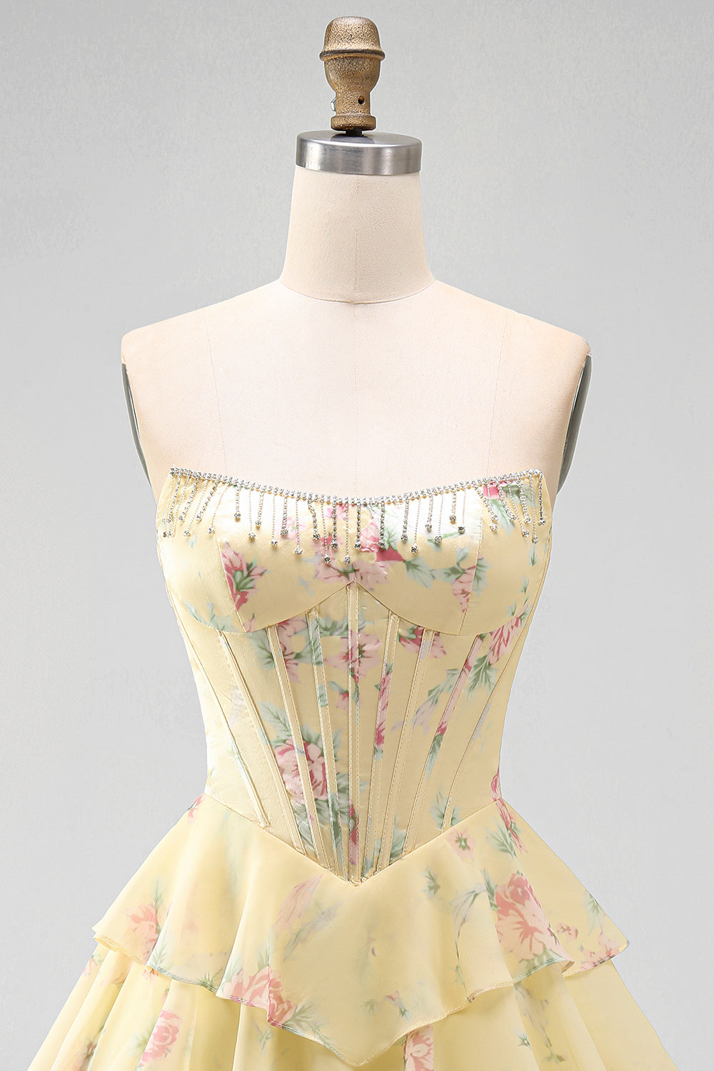 yellow-a-line-floral-corset-short-fringed-strapless-homecoming-dress-with-ruffles