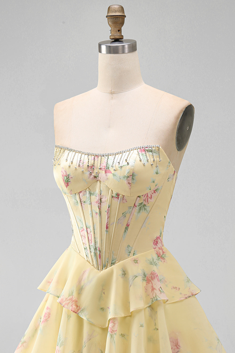 yellow-a-line-floral-corset-short-fringed-strapless-homecoming-dress-with-ruffles