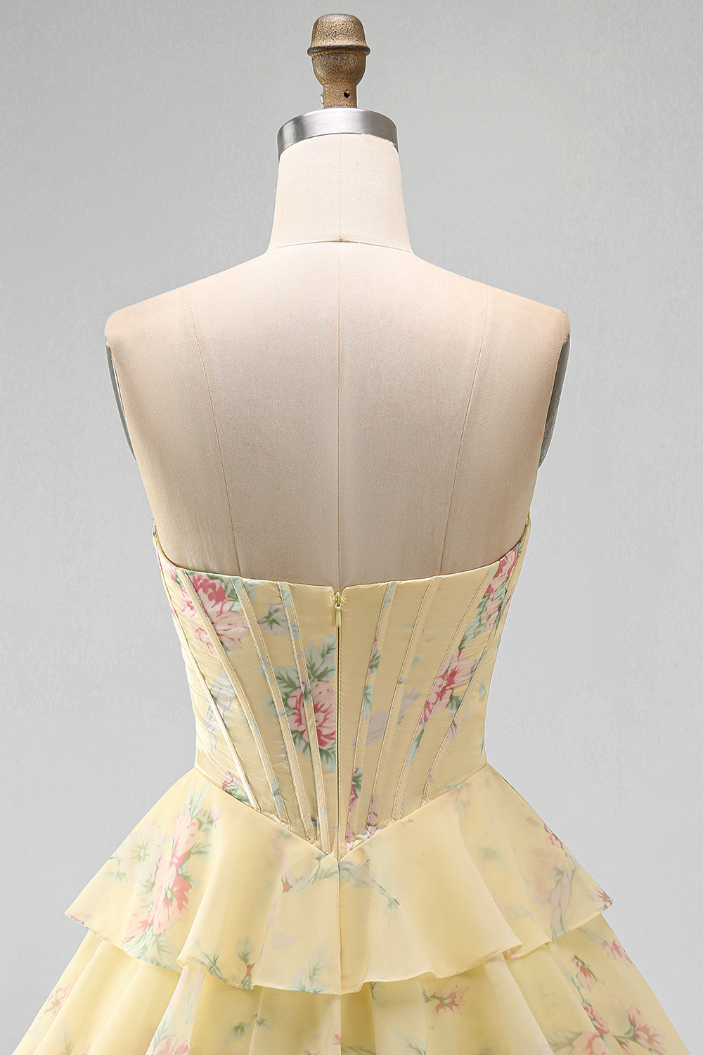 yellow-a-line-floral-corset-short-fringed-strapless-homecoming-dress-with-ruffles
