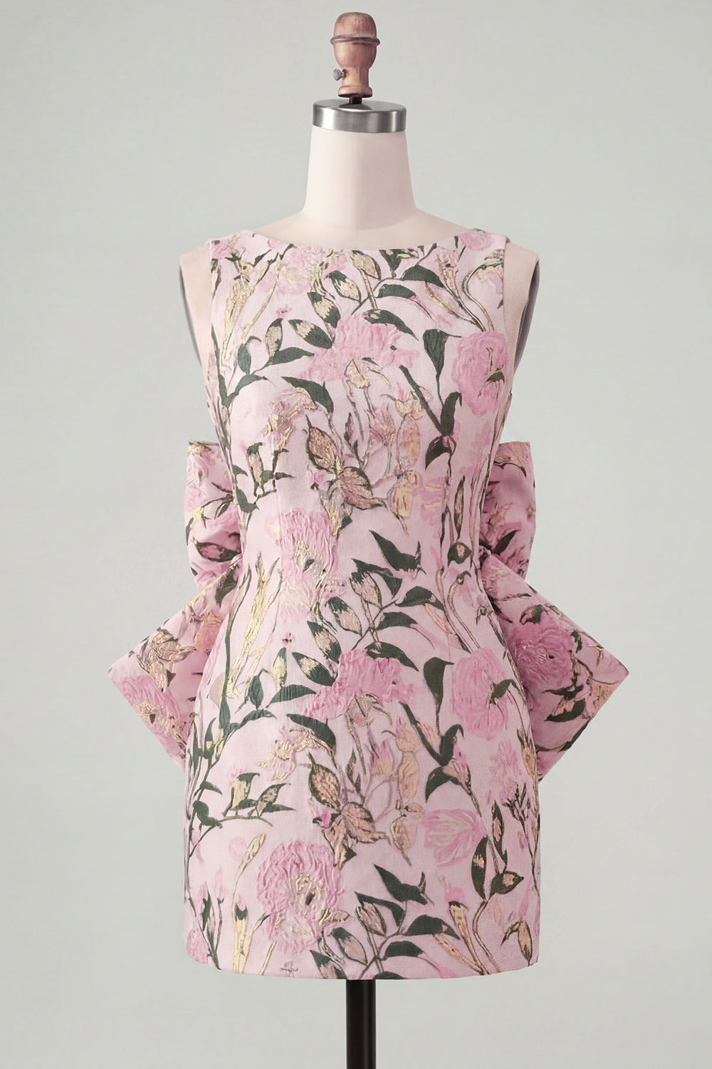 floral-pink-green-tight-boat-neck-short-homecoming-dress-with-bow
