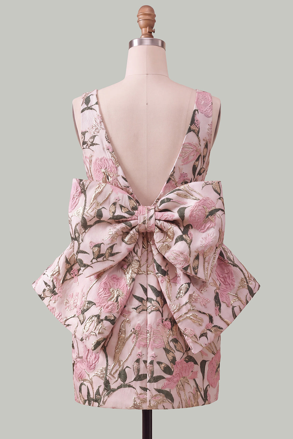 floral-pink-green-tight-boat-neck-short-homecoming-dress-with-bow