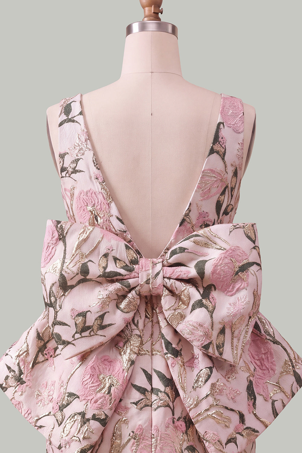 floral-pink-green-tight-boat-neck-short-homecoming-dress-with-bow