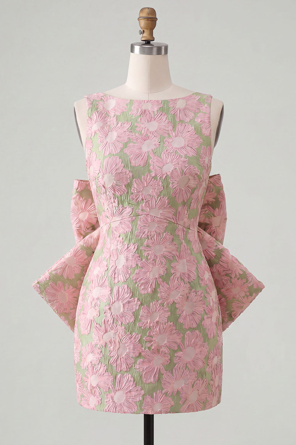 floral-pink-green-tight-boat-neck-short-homecoming-dress-with-bow