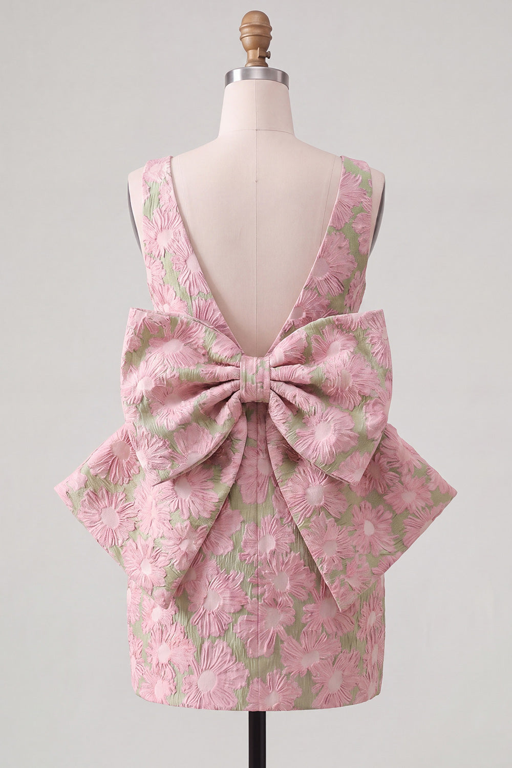 floral-pink-green-tight-boat-neck-short-homecoming-dress-with-bow