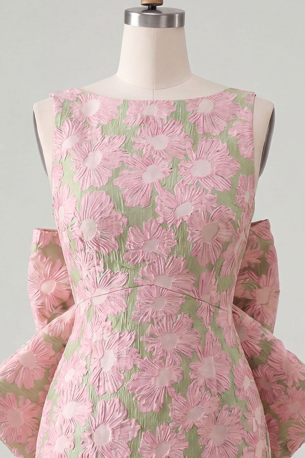 floral-pink-green-tight-boat-neck-short-homecoming-dress-with-bow