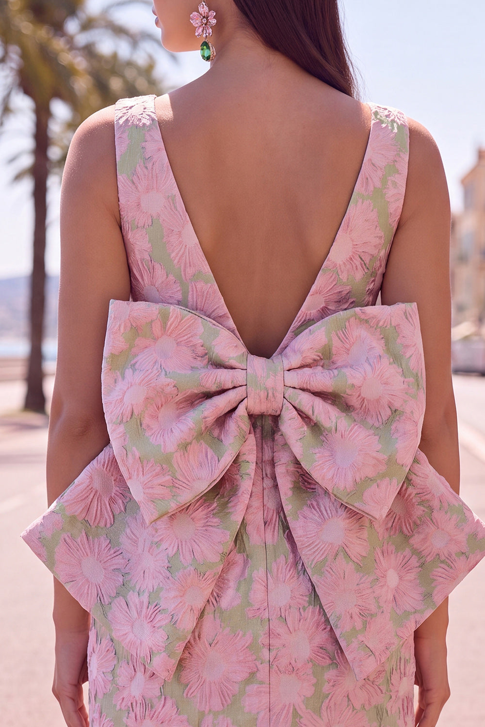 floral-pink-green-tight-boat-neck-short-homecoming-dress-with-bow