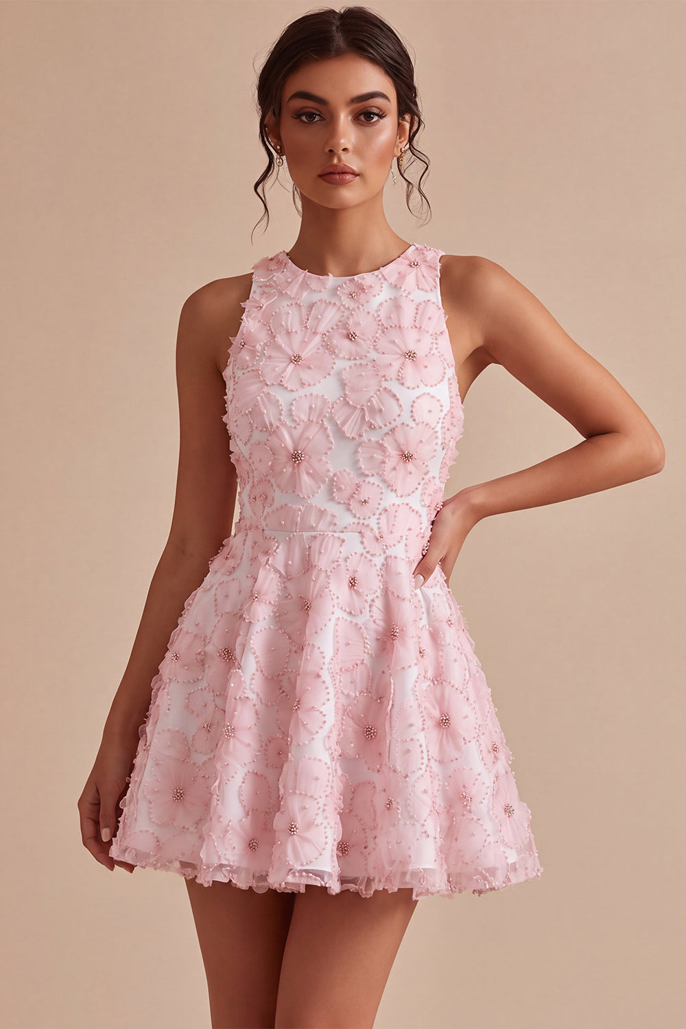 pink-floral-a-line-beaded-round-neck-short-homecoming-dress