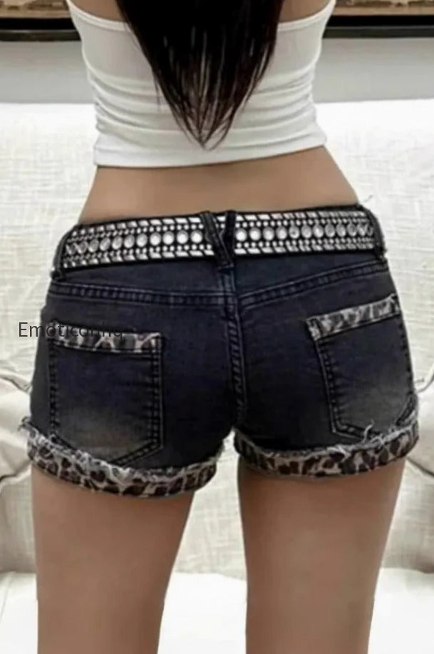 leopard-cuffed-low-rise-denim-shorts