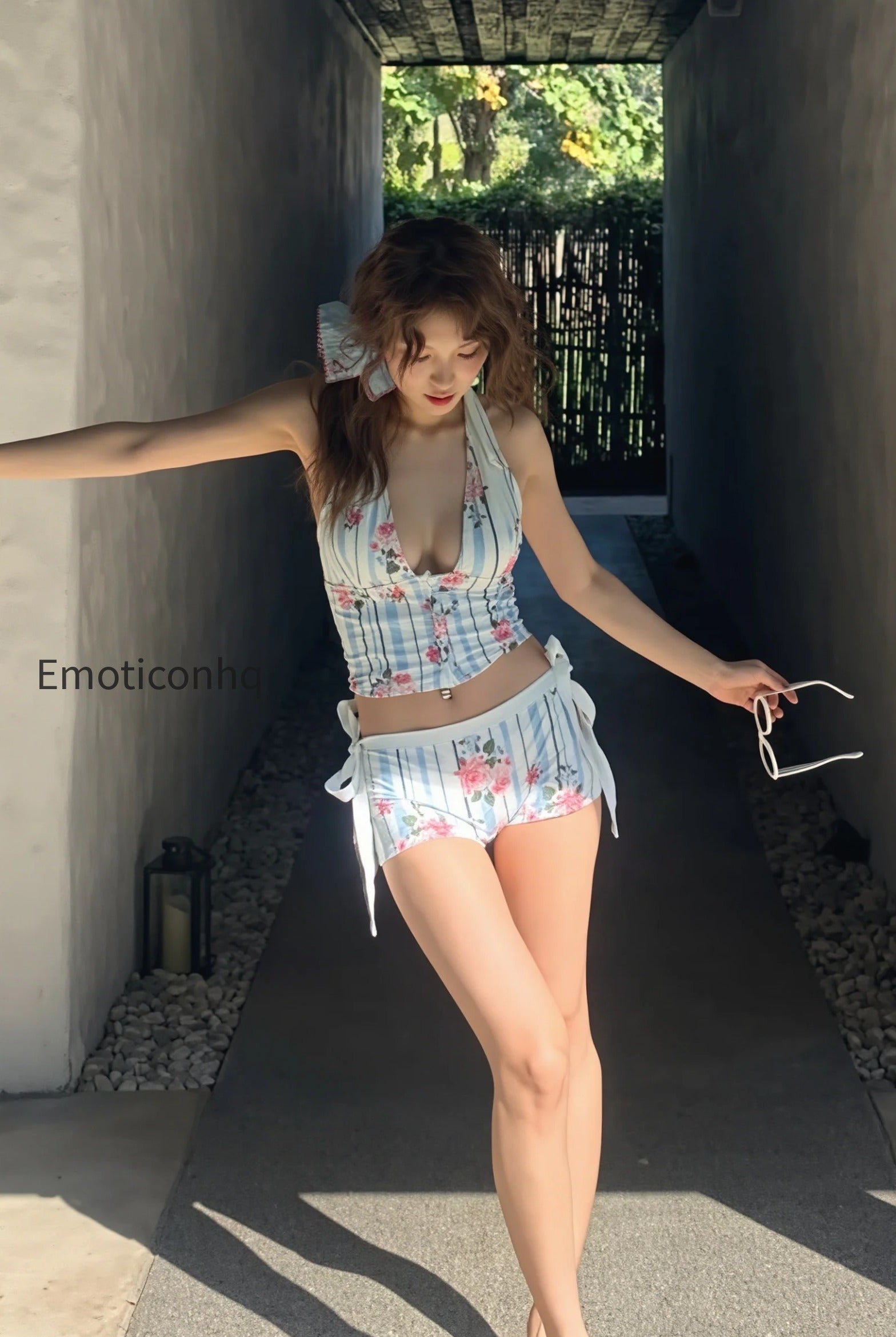 striped-floral-halter-two-piece-set