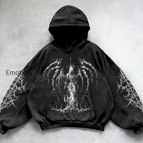 Oversized Gothic Print Hoodie