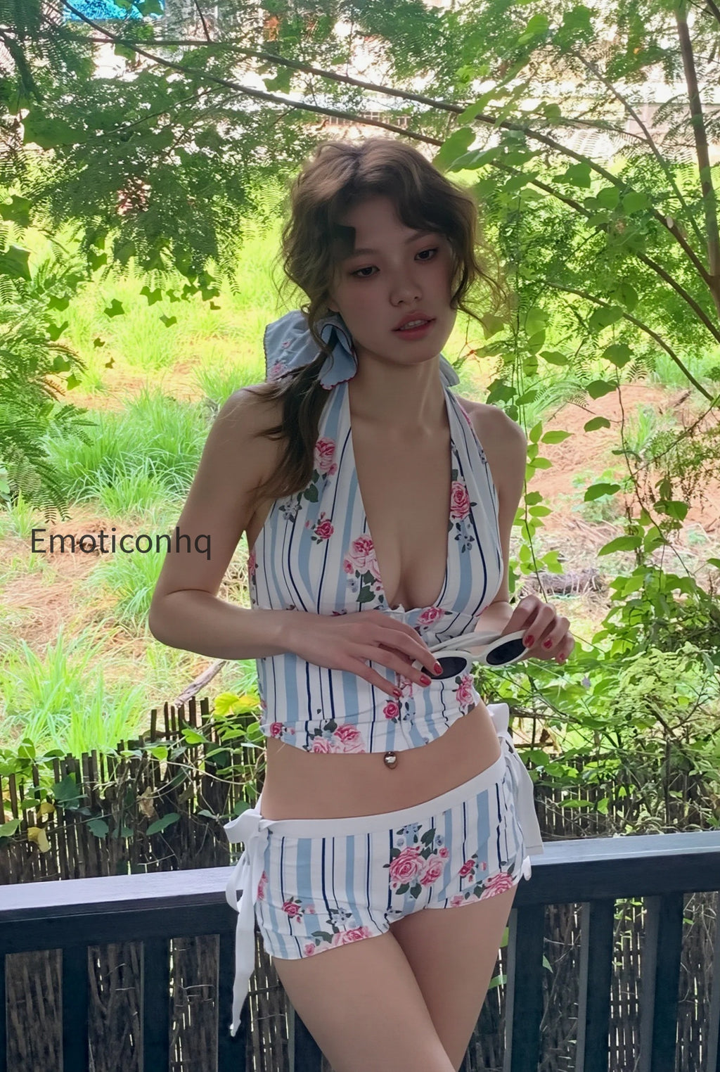 striped-floral-halter-two-piece-set