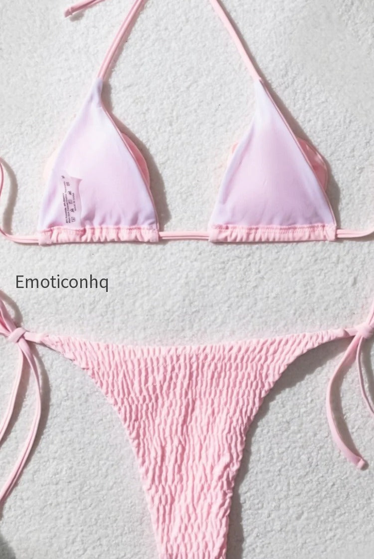 ruffle-floral-solid-tie-bikini-set