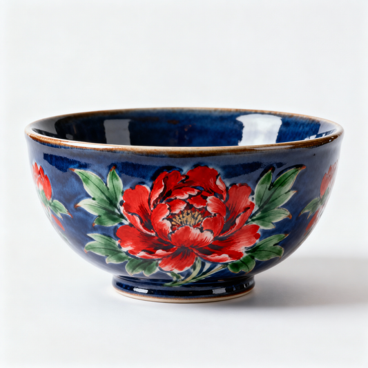 Navy Bloom Ceramic Bowl – Bold Floral Serving Bowl