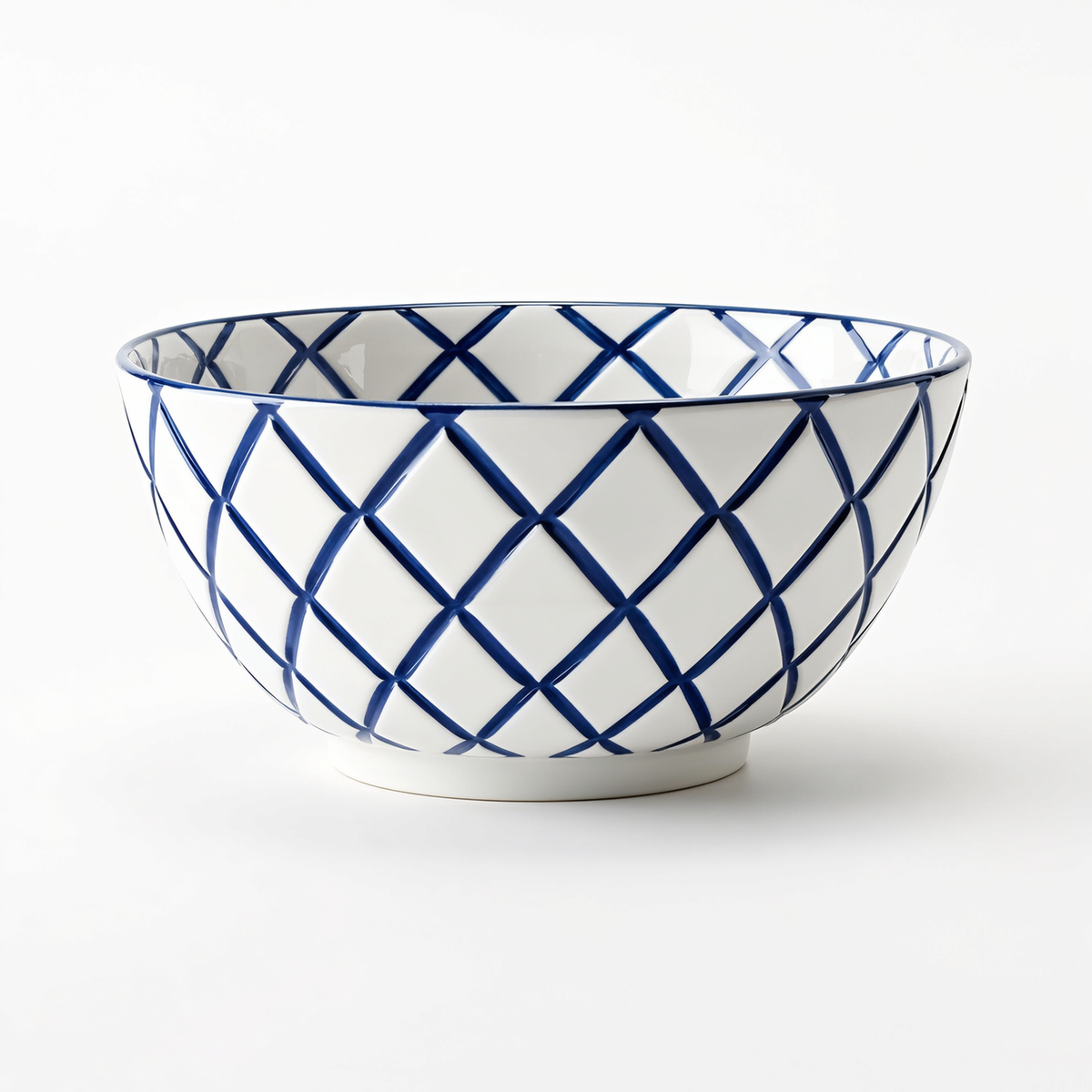 Blue Lattice Bowl – Graphic Ceramic Serving Bowl
