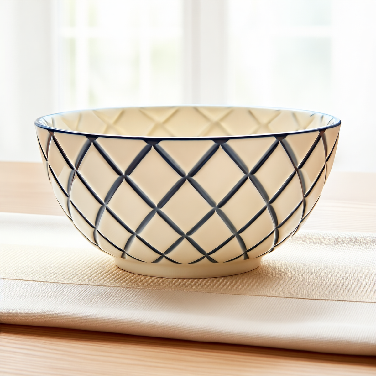 Blue Lattice Bowl – Graphic Ceramic Serving Bowl