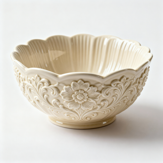 Embossed Fluted Bowl – Cream Petal-Rim Bowl