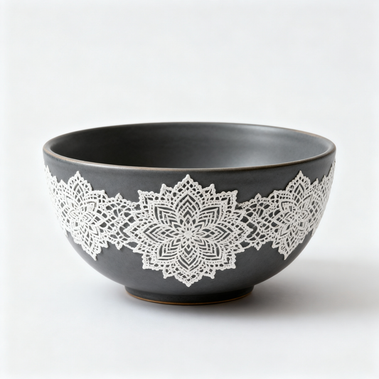Grey Lace Bowl – Charcoal Mandala Bowl