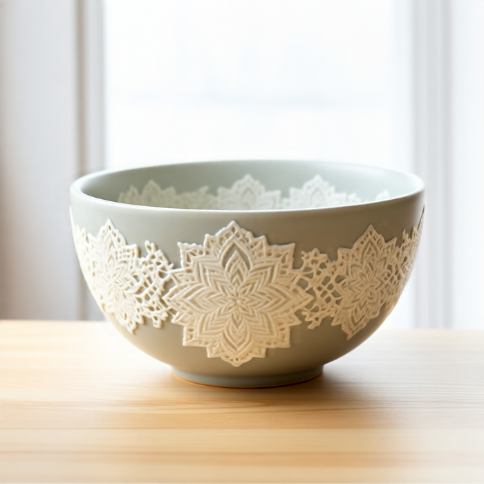 Grey Lace Bowl – Charcoal Mandala Bowl