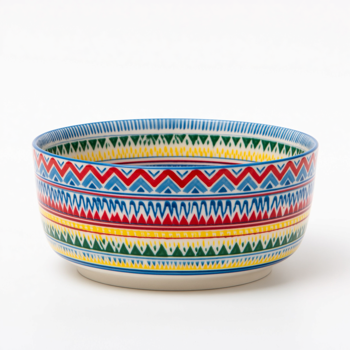 Tribal Stripe Bowl – Folk Art Serving Bowl
