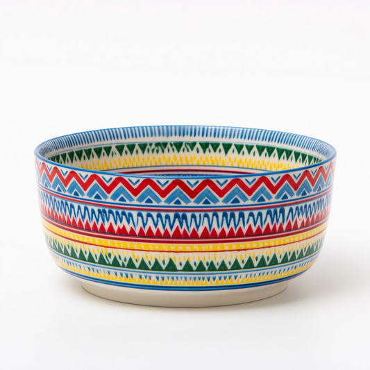 Tribal Stripe Bowl – Folk Art Serving Bowl