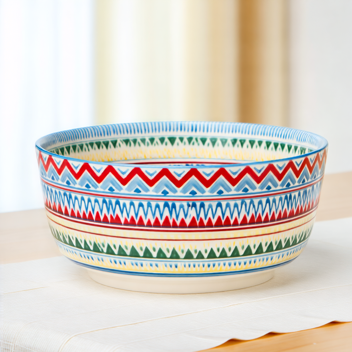 Tribal Stripe Bowl – Folk Art Serving Bowl