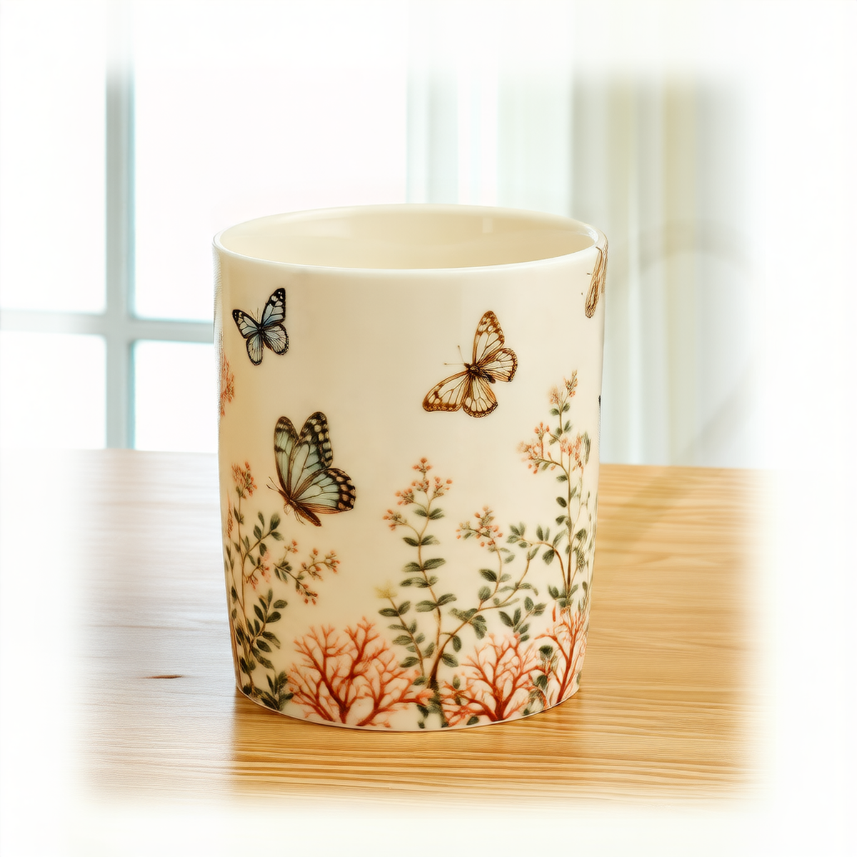 Butterfly Garden Ceramic Mug – Botanical Vine Cup