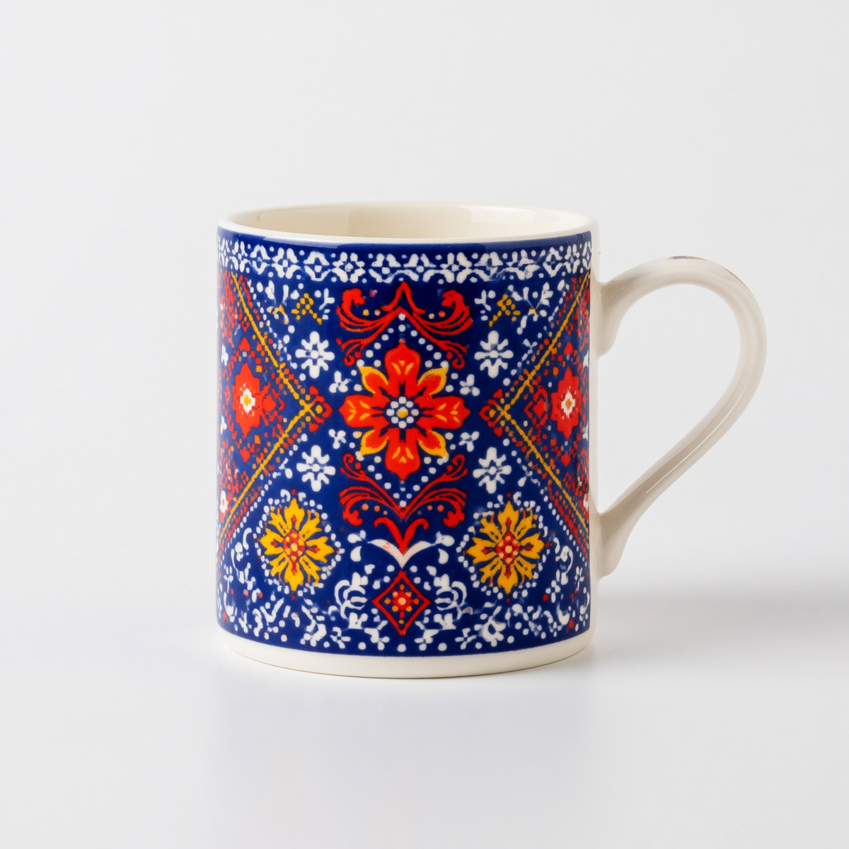 Bohemian Folk-Art Ceramic Mug – Colorful Geometric Cup