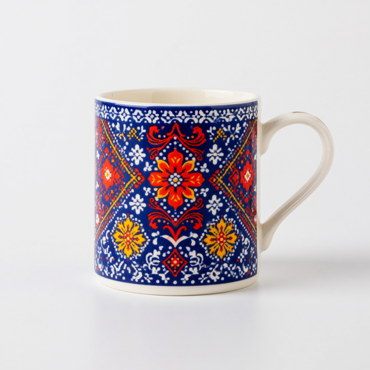 Bohemian Folk-Art Ceramic Mug – Colorful Geometric Cup