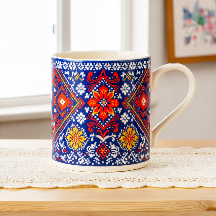 Bohemian Folk-Art Ceramic Mug – Colorful Geometric Cup