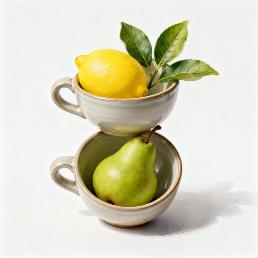 Lemon & Pear Ceramic Stacking Cups – Handleless Set