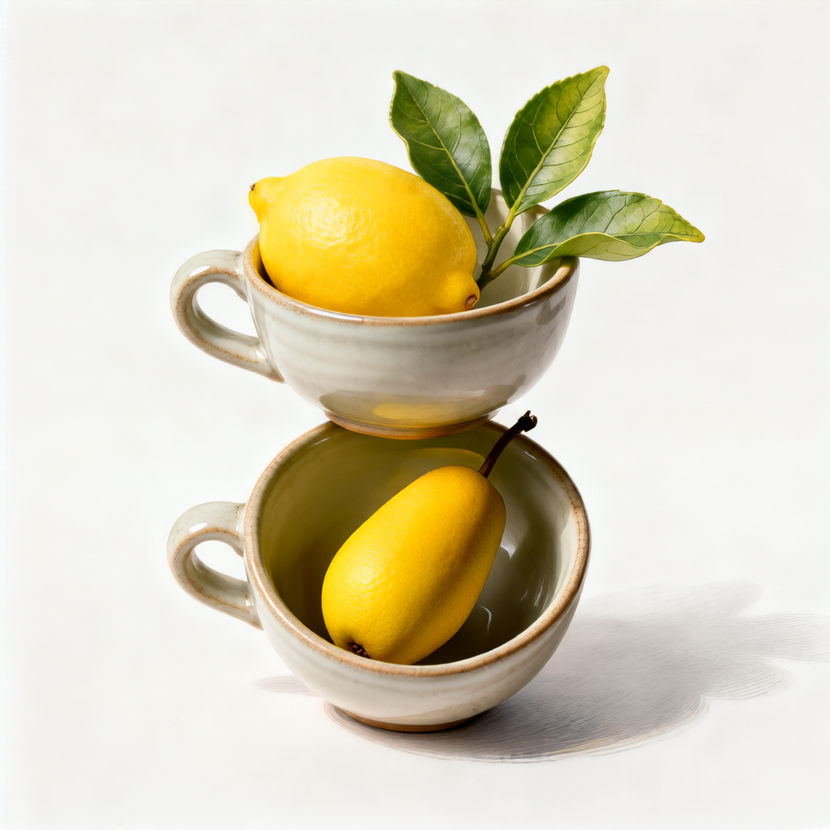Lemon & Pear Ceramic Stacking Cups – Handleless Set