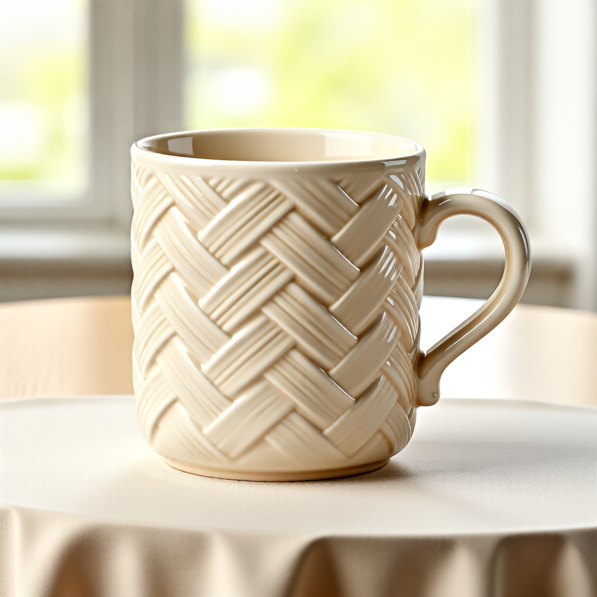 Herringbone Textured Ceramic Cup – Woven Pattern Mug
