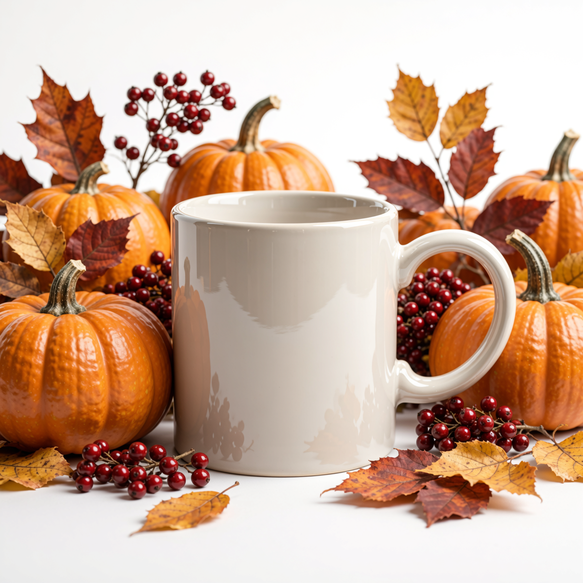 Autumn Harvest Ceramic Mug – Pumpkins & Leaves