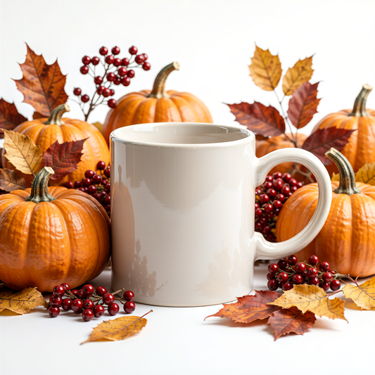 Autumn Harvest Ceramic Mug – Pumpkins & Leaves