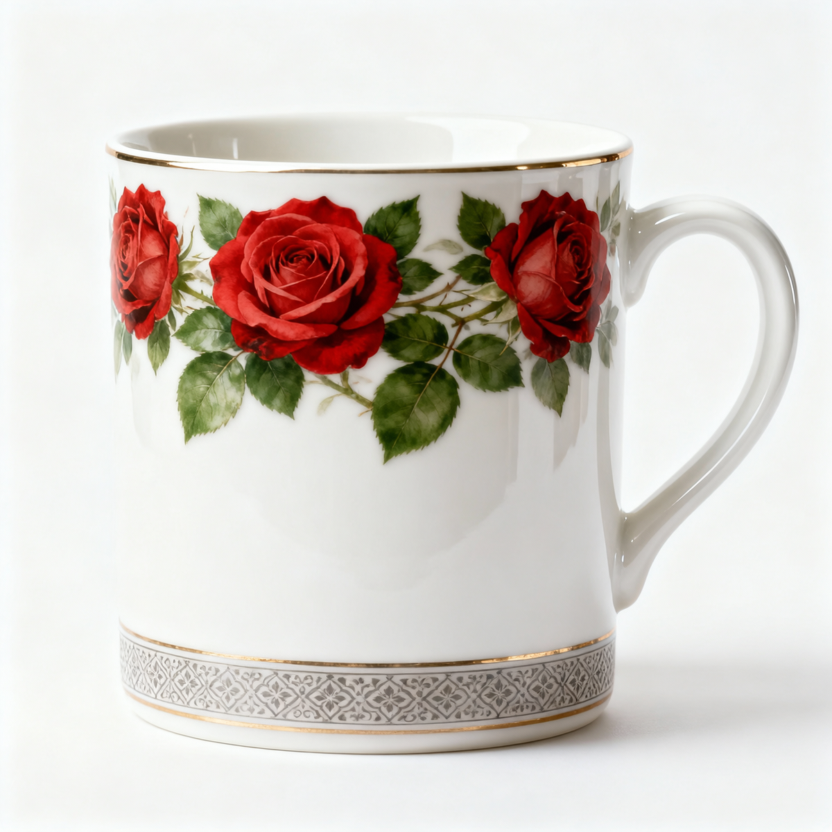 Vintage Rose Medallion Ceramic Mug – Floral Border
