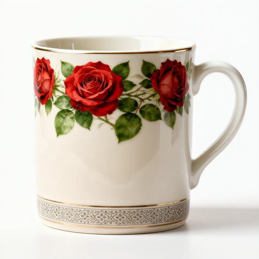Vintage Rose Medallion Ceramic Mug – Floral Border