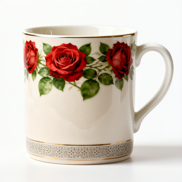 Vintage Rose Medallion Ceramic Mug – Floral Border