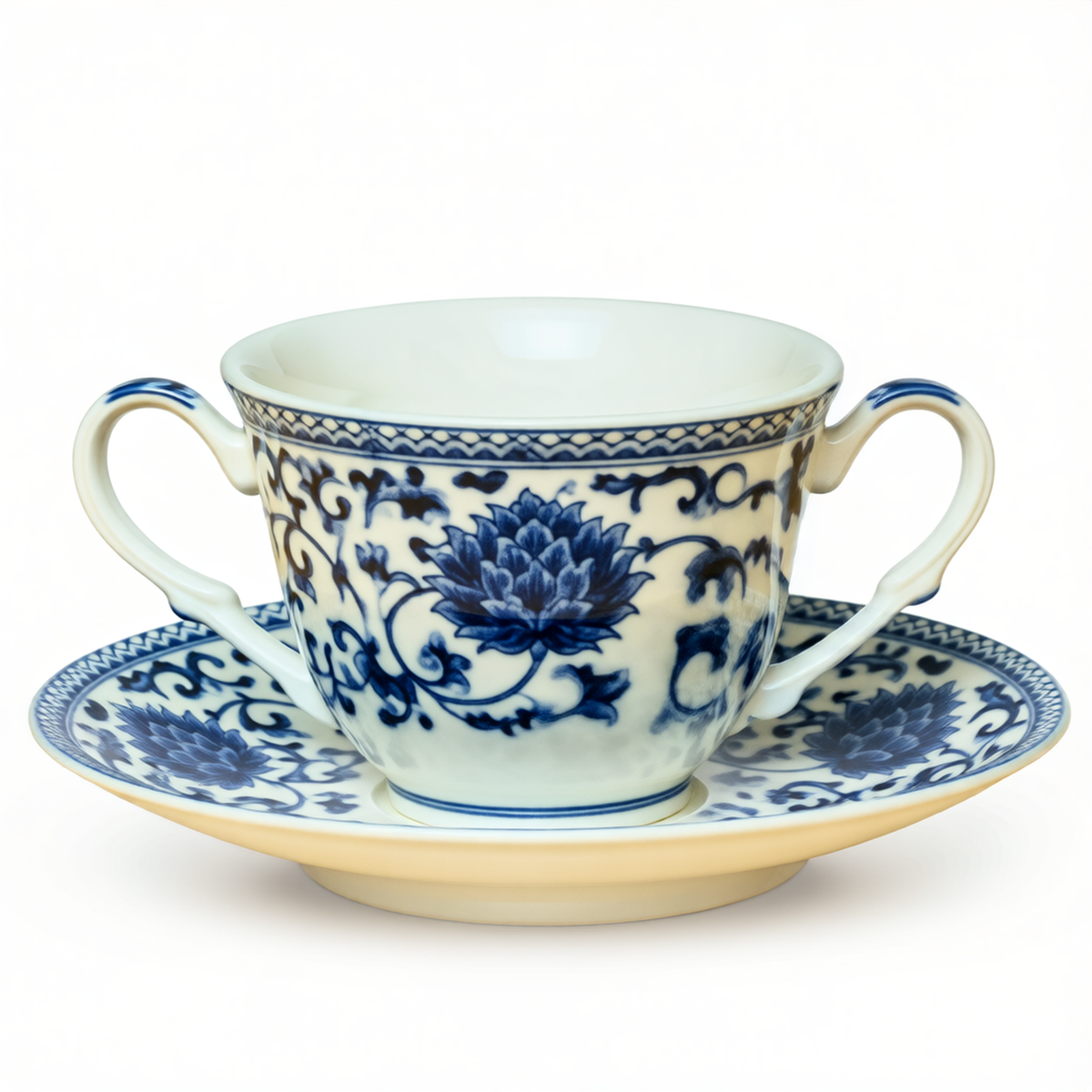 Blue & White Porcelain Tea Cup & Saucer – Chinoiserie Set