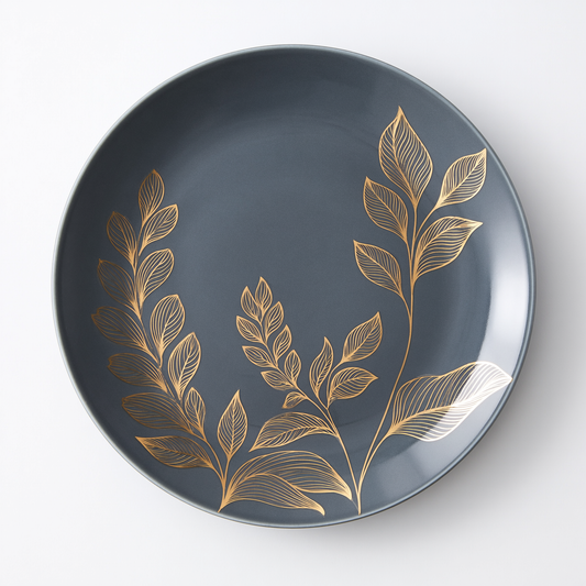 Midnight Botanica Plate – Gold Botanical Motif