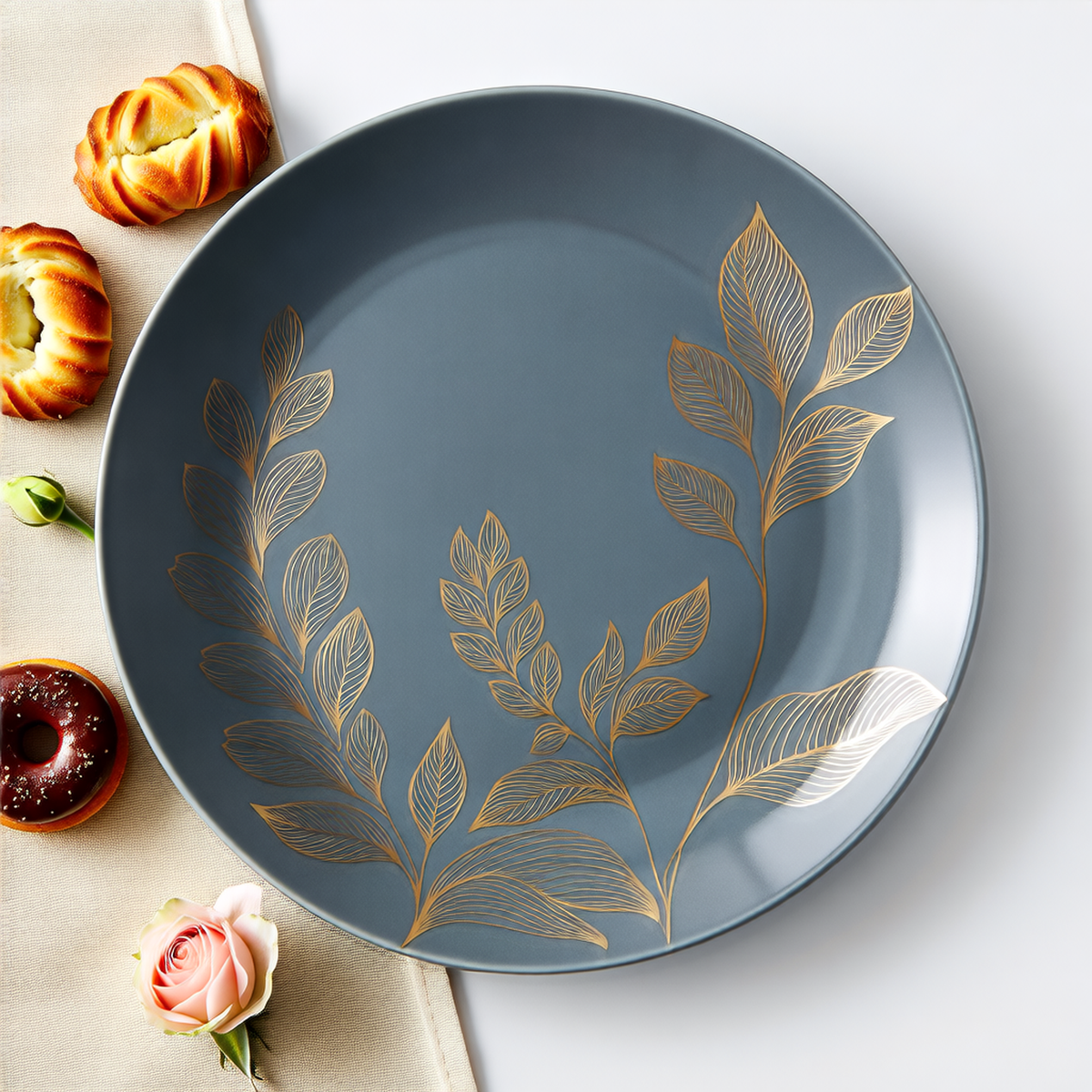 Midnight Botanica Plate – Gold Botanical Motif
