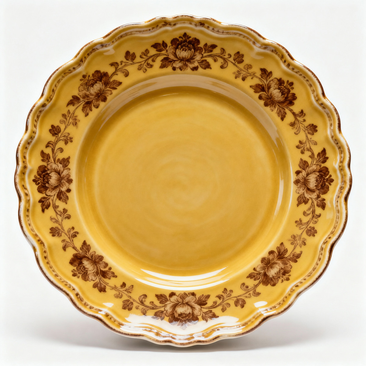 Saffron Bloom Ceramic Plate – Mustard Floral Tea Plate