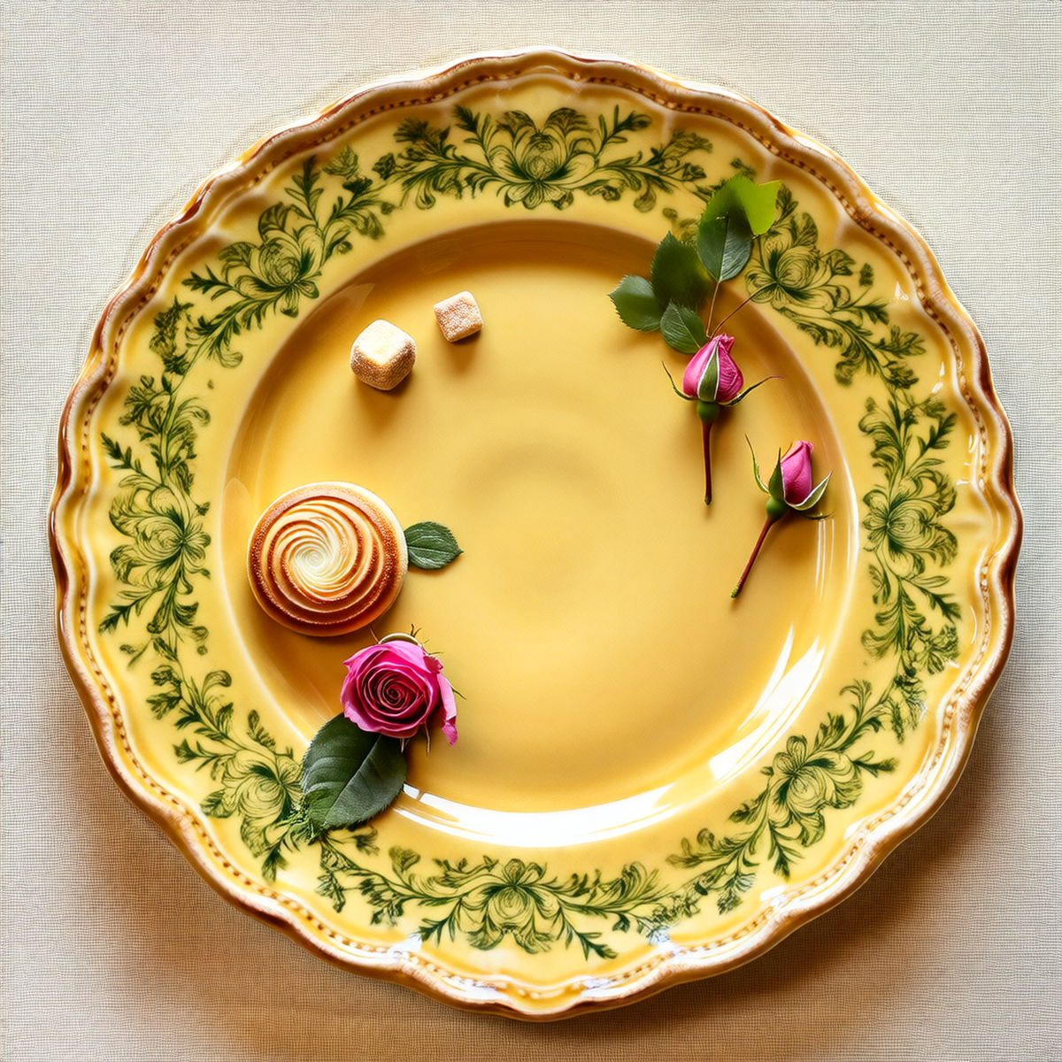 Saffron Bloom Ceramic Plate – Mustard Floral Tea Plate