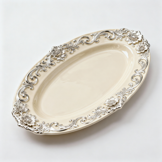 Silver Scroll Oval Platter – Ornate Serving Plate