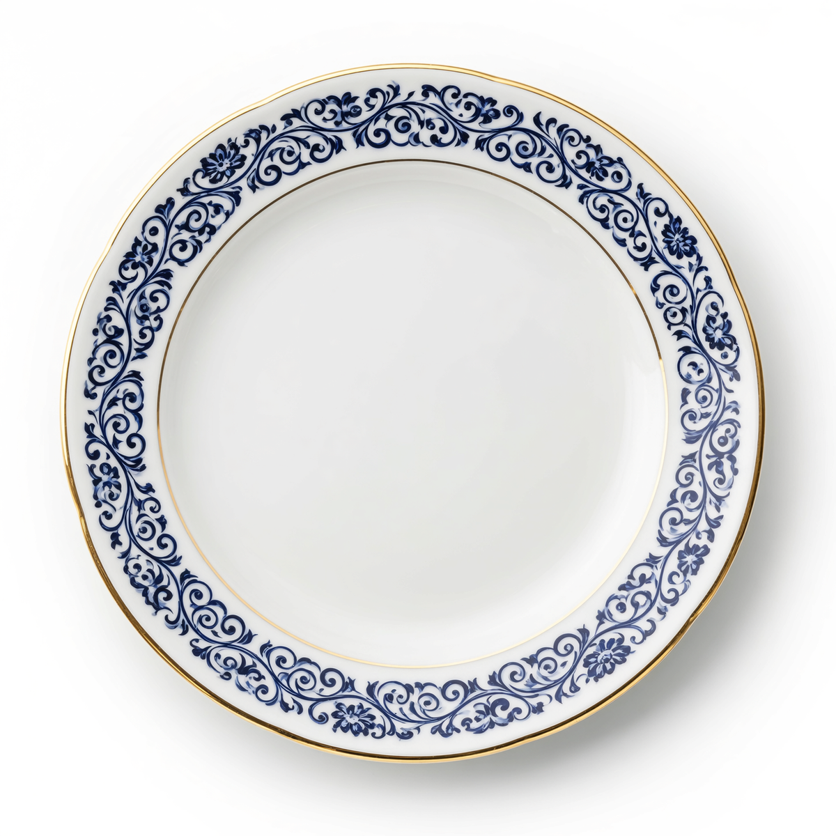 Royal Blue Scroll Plate – Ornate Gold Rim