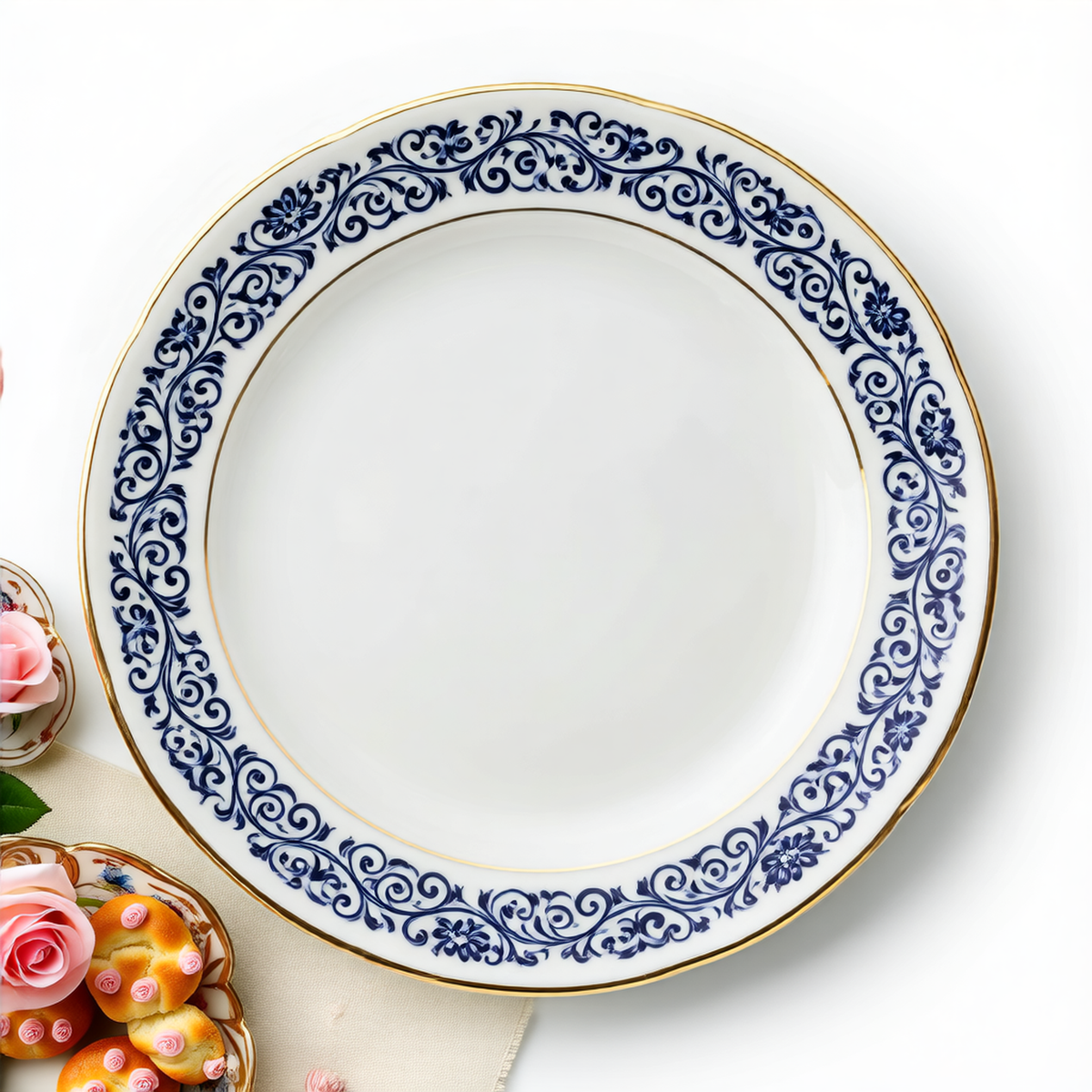 Royal Blue Scroll Plate – Ornate Gold Rim